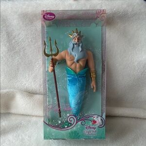 Disney King Triton Figure with Blue Tail and Gold Trident vintage rare
